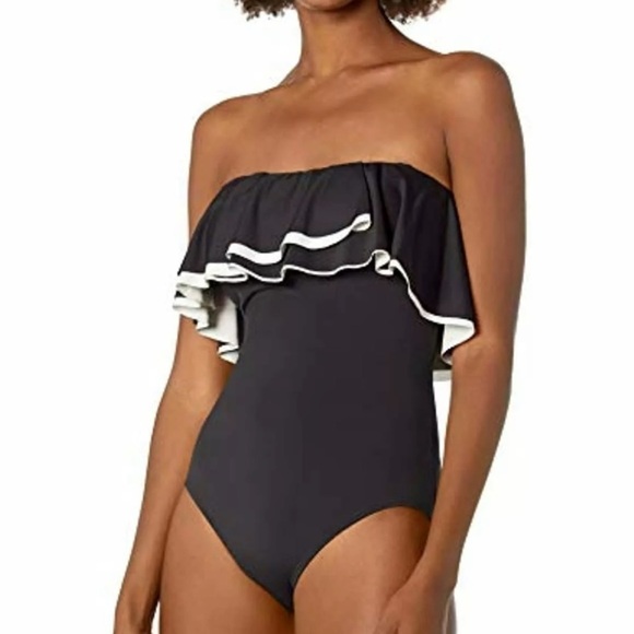 Contours by Coco Reef Women's Agate Ruffle Bandeau One Piece Black Swimsuit - Picture 3 of 12